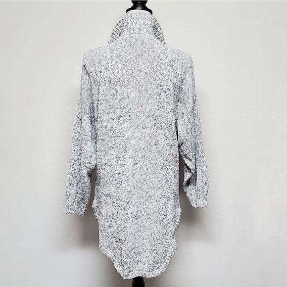 VINTAGE 1970s Erika Gray Black Speckle Knit High Low V-neck Wide Belt Dress M - Picture 10 of 14